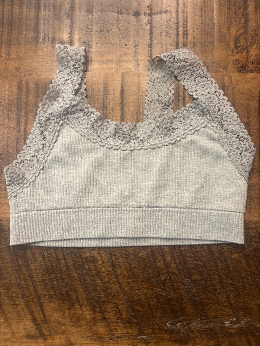 NWOT Justice Oh So Soft Lace-Trim Ribbed Bralette in Light Gray